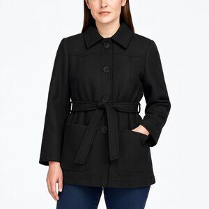 J. CREW Black Wool Belted Coat Classic Single-Breasted